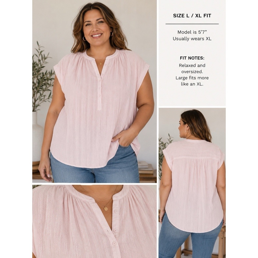 Splendid Paloma Top Pink Gauze 100%‎ Cotton Blouse L XL Oversized Boho NWT $138